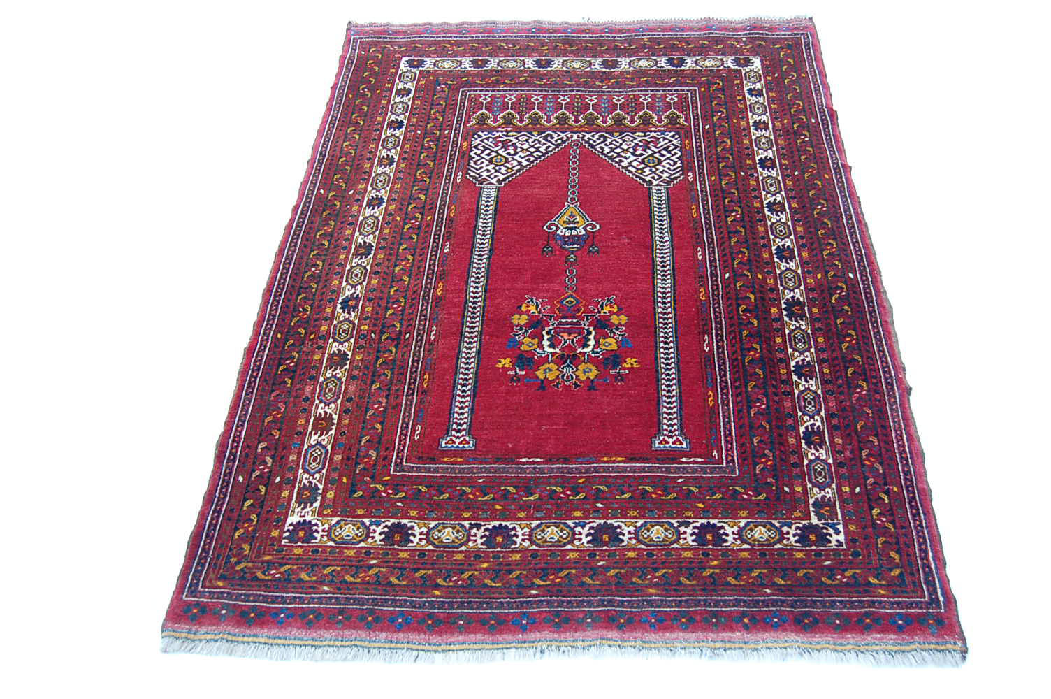 Antique ISAF Afghanistan Prayer Rug Fine Red Afghan Prayer Rug Tapis